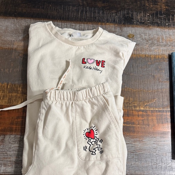 keith haring Pants - Keith Haring Cream Jumpsuit with Heart Design
